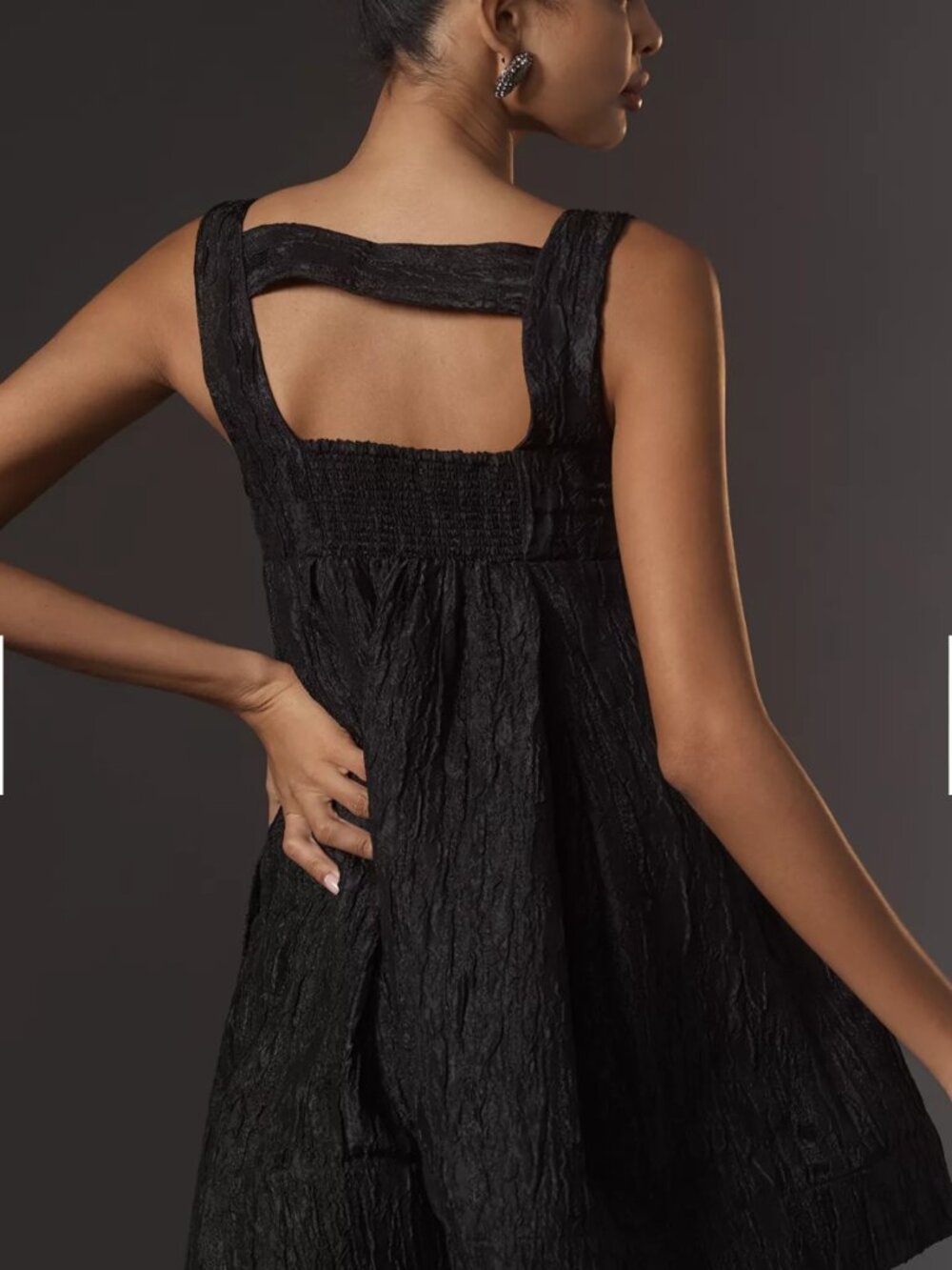 Maeve Anthropologie Black Textured Babydoll Mini Cocktail Dress, XL - Picture 15 of 16